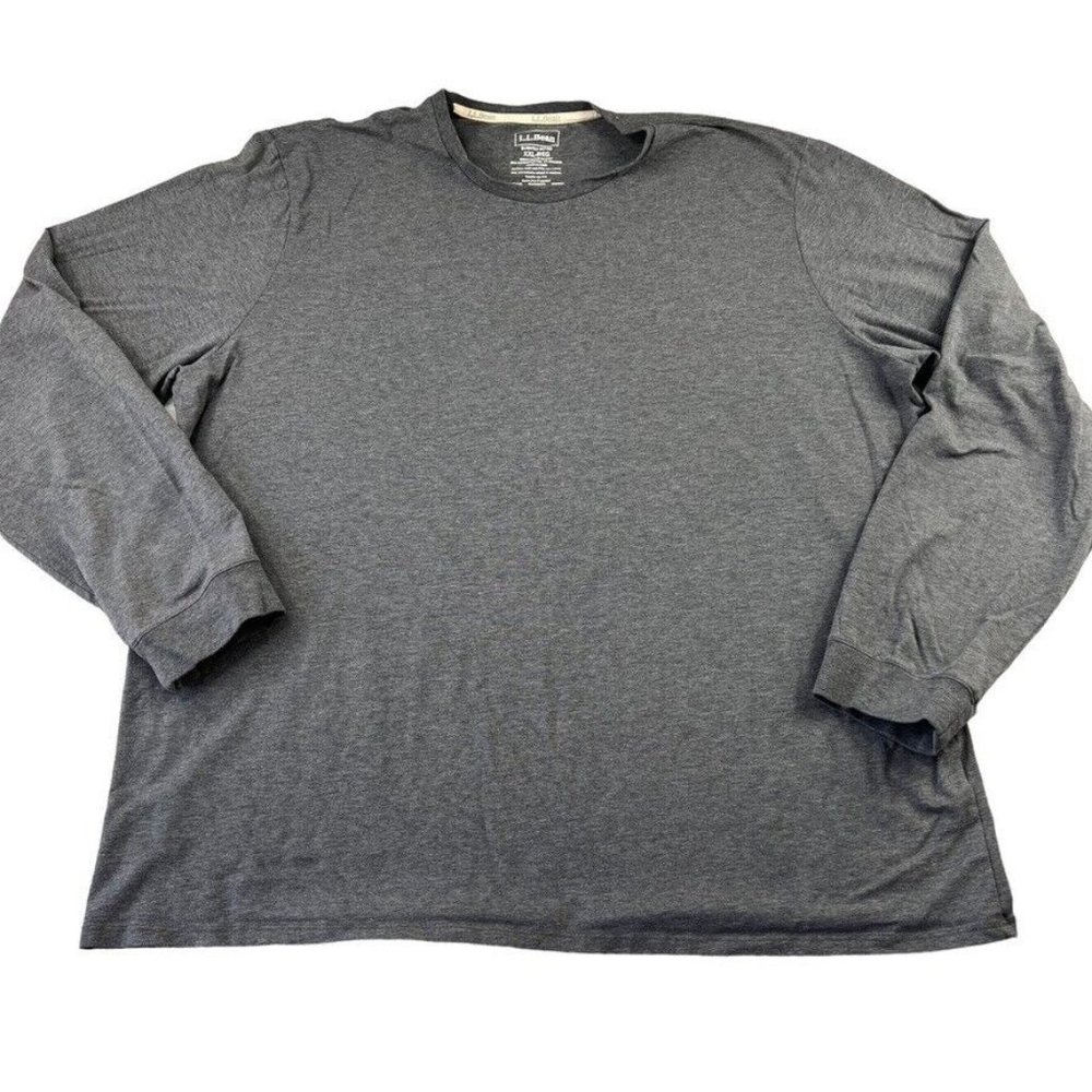 LL Bean Mens Shirt Size XXL 2XL Gray Long Sleeve Pullover Crew‎ Neck T Shirt